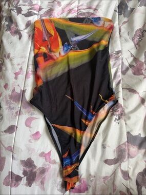 Zara Tropical Print mesh body suit  - Black with Multicolor Floral